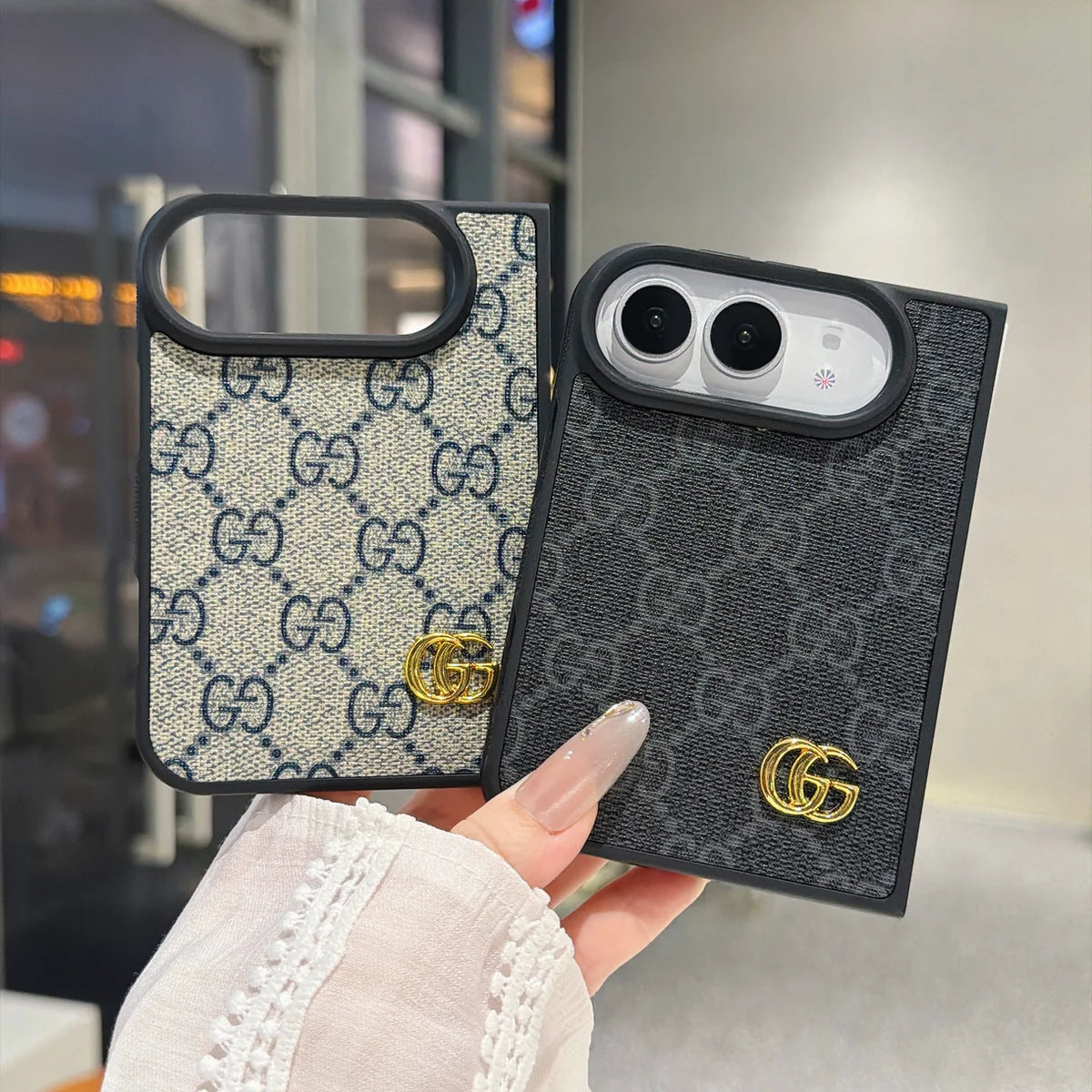 Luxury GG Supreme Monogram Canvas Case for iPhone Duo
