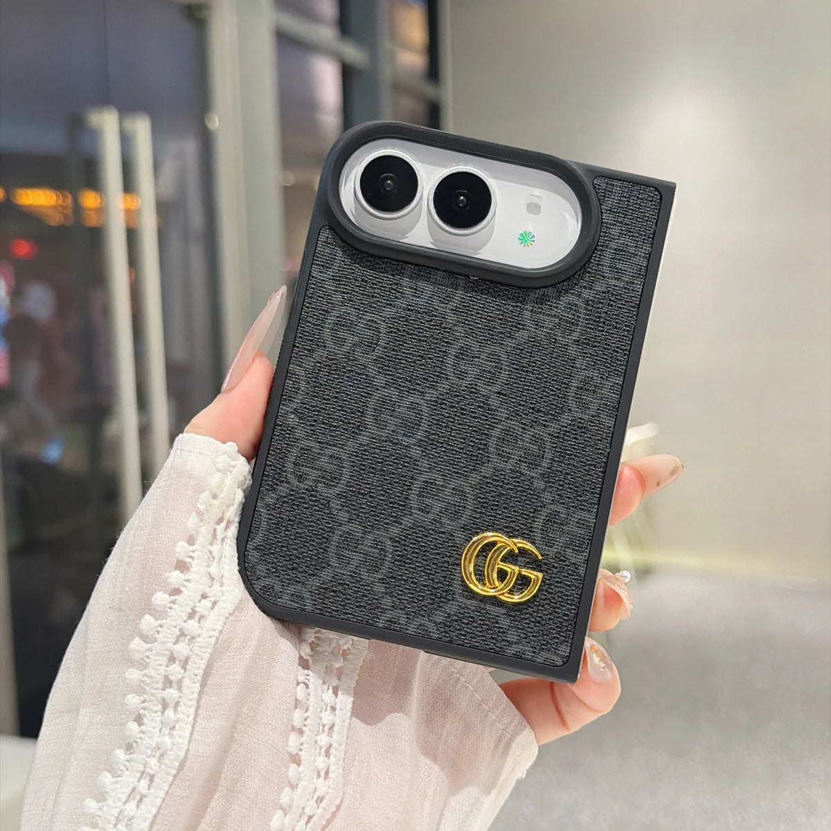 Luxury GG Supreme Monogram Canvas Case for iPhone Duo