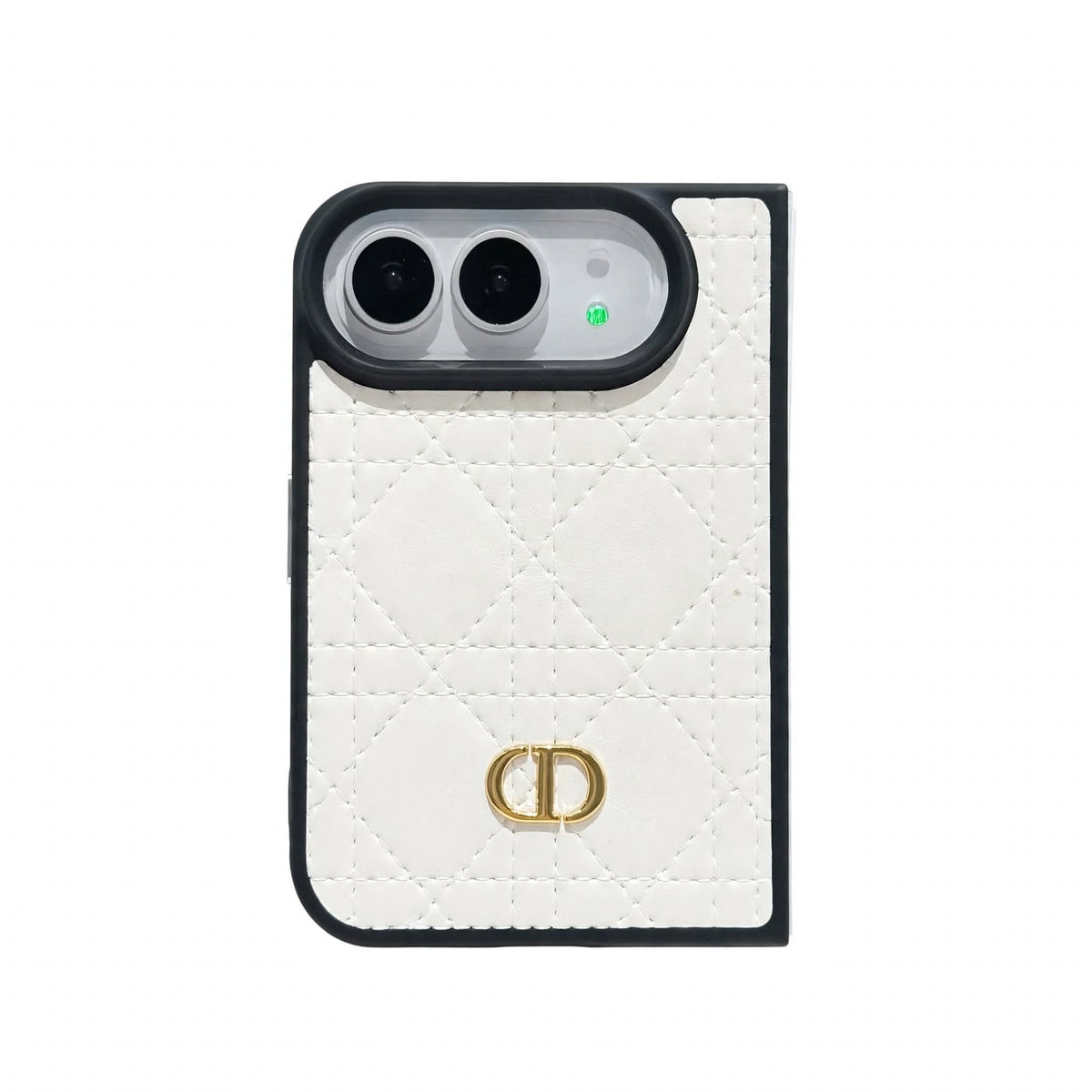 Luxury C Dior Quilted Leather Case with Gold Emblem for iPhone Duo