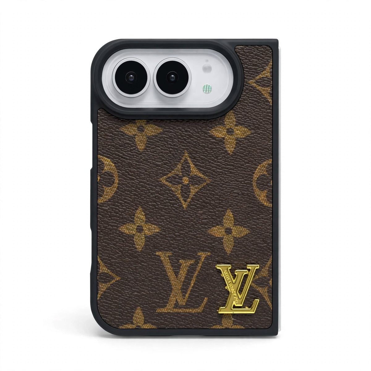 Luxury Classic LV Leather Case with Gold Emblem for iPhone Duo