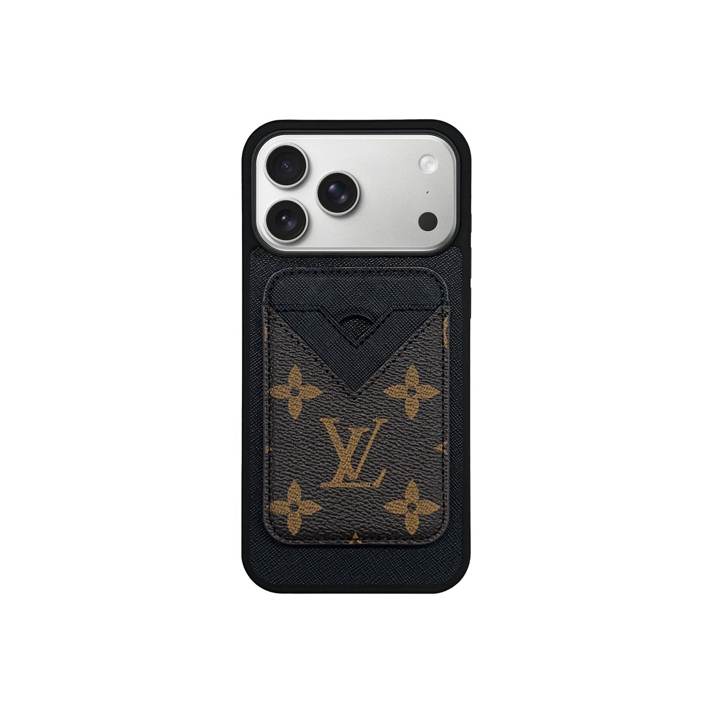 Set Magsafe Cardholder Orange LV Monogram Black with Case For iPhone 12-17 Series