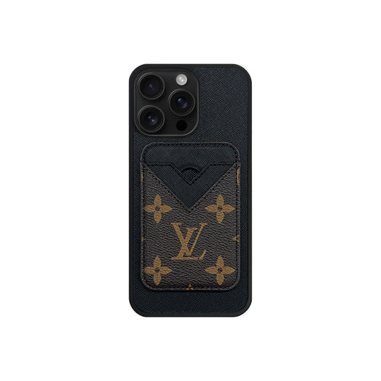 Set Magsafe Cardholder Orange LV Monogram Black with Case For iPhone 12-17 Series