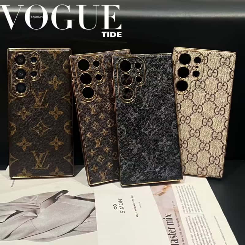 Luxury Monogram Style PU Leather Case for Samsung Galaxy S22-S26 Series