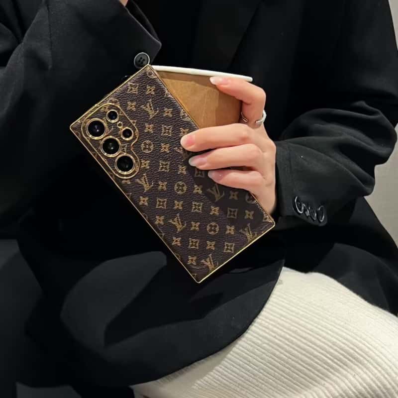 Luxury Monogram Style PU Leather Case for Samsung Galaxy S22-S26 Series