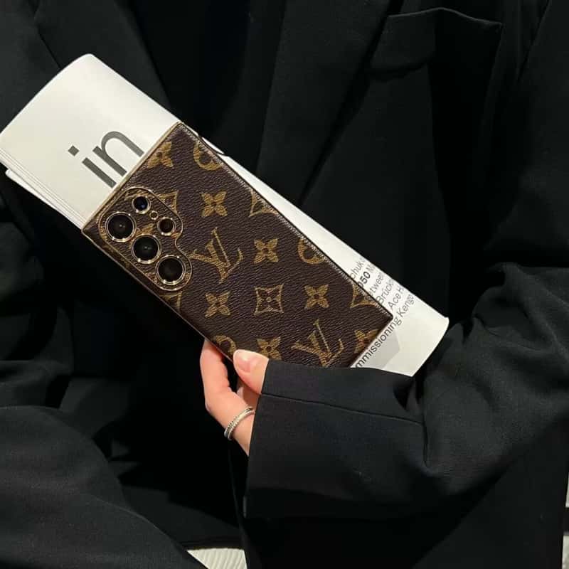 Luxury Monogram Style PU Leather Case for Samsung Galaxy S22-S26 Series