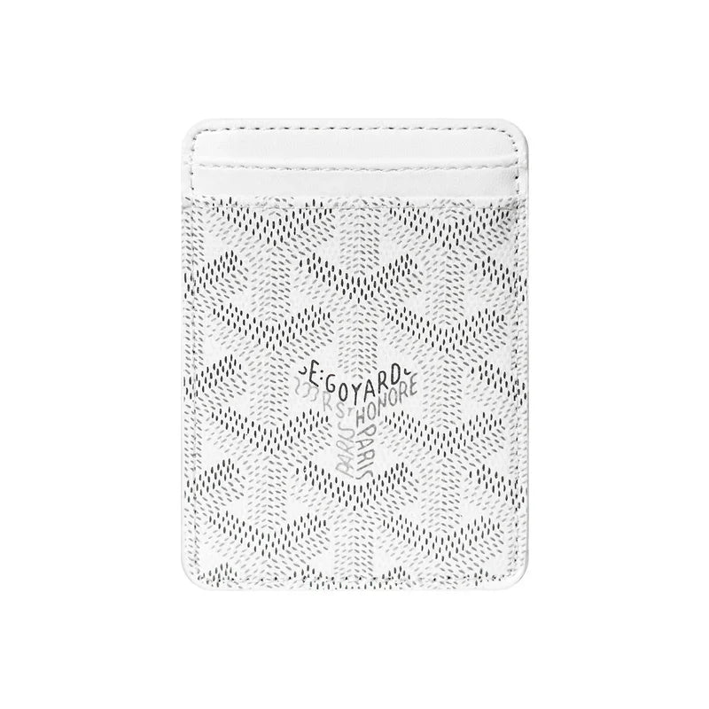 Premium Pure White magnetic MagSafe card holder with a luxurious geometric pattern