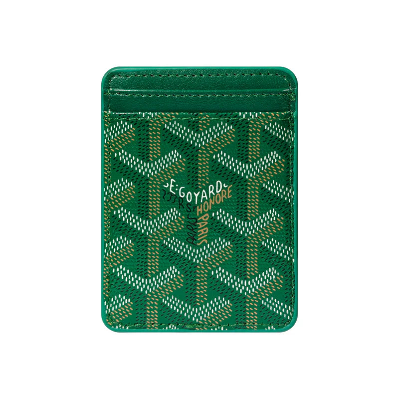 Premium Emerald Green magnetic MagSafe card holder with a luxurious geometric pattern