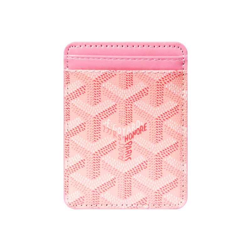 Premium Rose Pink magnetic MagSafe card holder with a luxurious geometric pattern