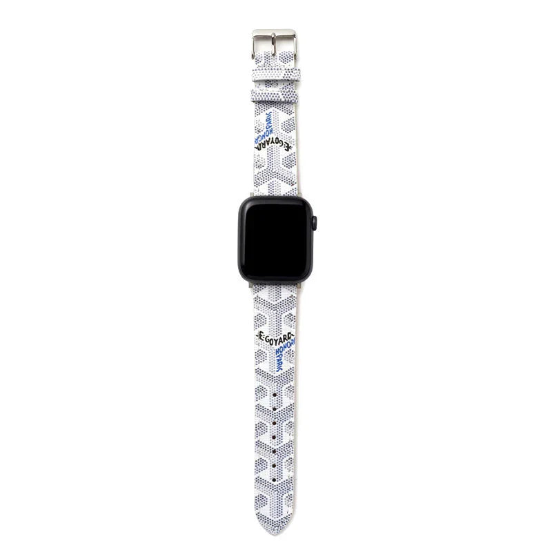 Chic White GYD Monogram Apple Watch Strap