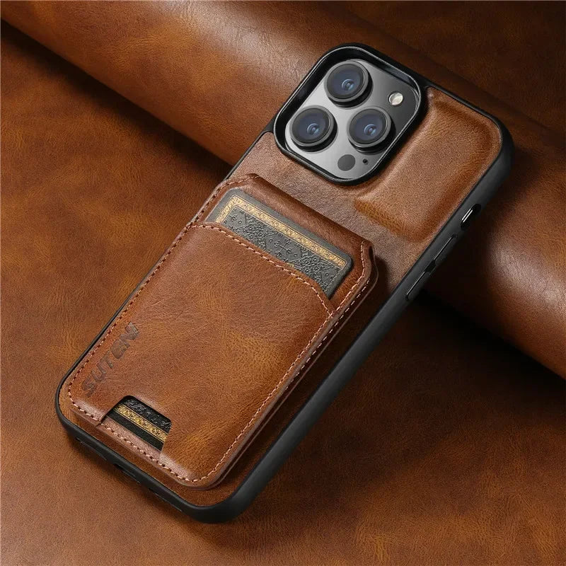 Luxury Case Card Holder Leather Magnetic Pocket Cover For iPhone 16 15 14