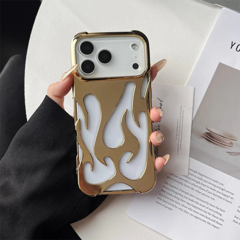 Luxury 3D Flame Pattern Hollow Slim Phone Case for iPhone 17 16 15 14