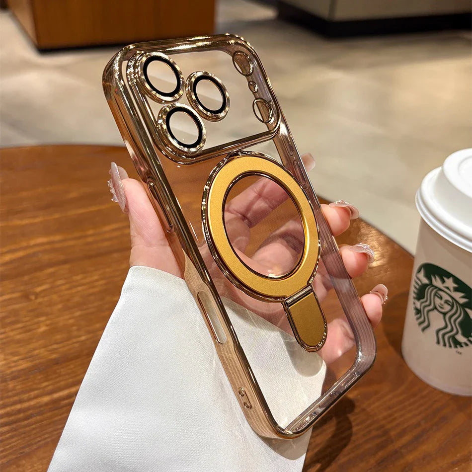 New In Phone Case- Four Corners Air Cushion Anti-fall Case with Invisible Ring Stand for iPhone 17/ 16 /15 /14