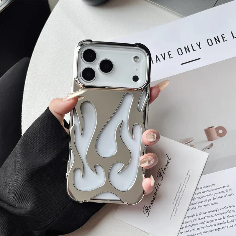 Luxury 3D Flame Pattern Hollow Slim Phone Case for iPhone 17 16 15 14