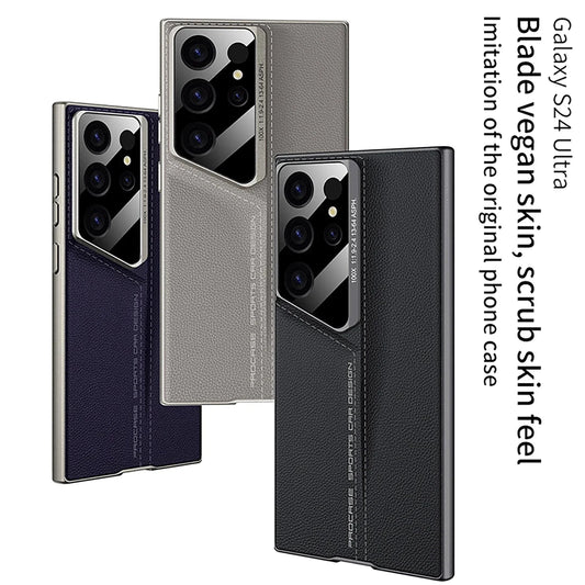 Luxury Plain Leather Case Lens Protection For Samsung Galaxy S25 S24 S23 THEROXYMOB