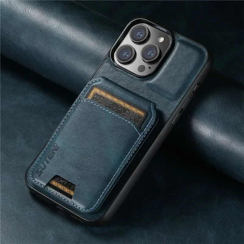 Luxury Case Card Holder Leather Magnetic Pocket Cover For iPhone 16 15 14