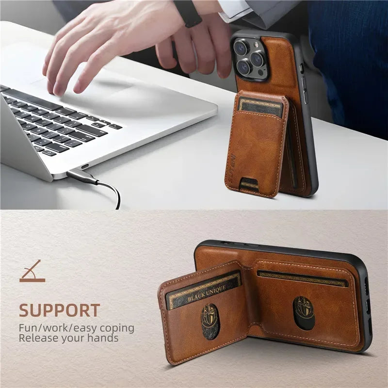 Luxury Case Card Holder Leather Magnetic Pocket Cover For iPhone 16 15 14