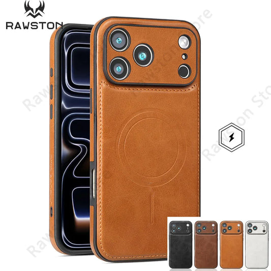 Luxury Strong Magnetic Leather Wireless Shockproof MagSafe Cover Phone Case For iPhone 17 / 16 / 15 / 14