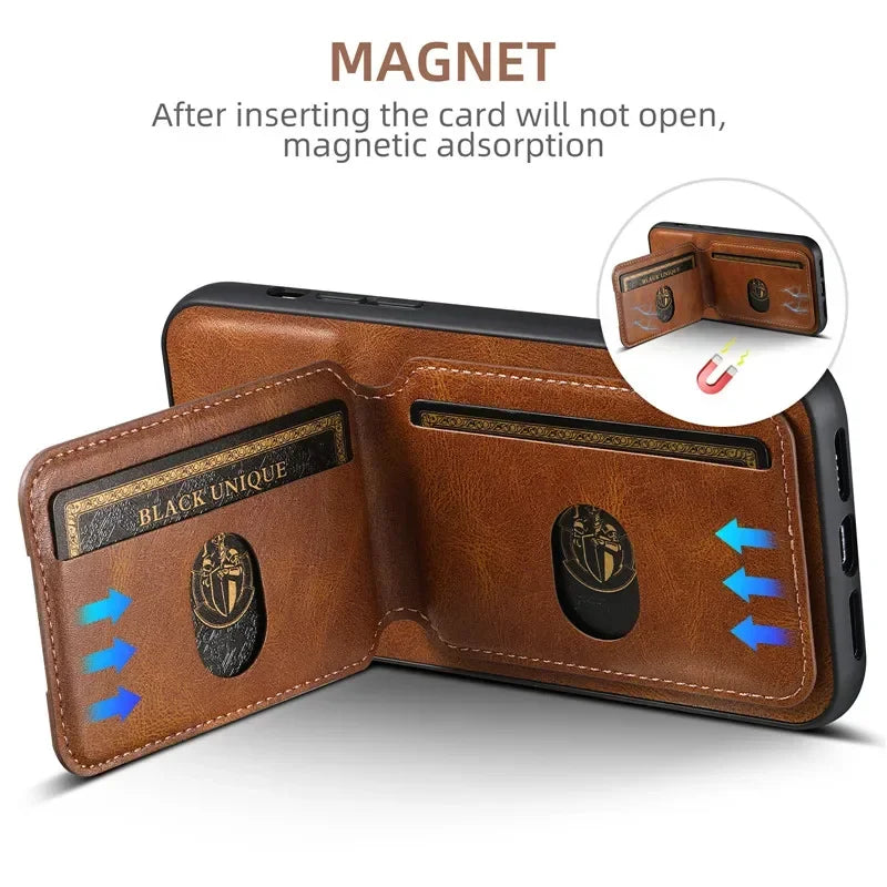Luxury Case Card Holder Leather Magnetic Pocket Cover For iPhone 16 15 14