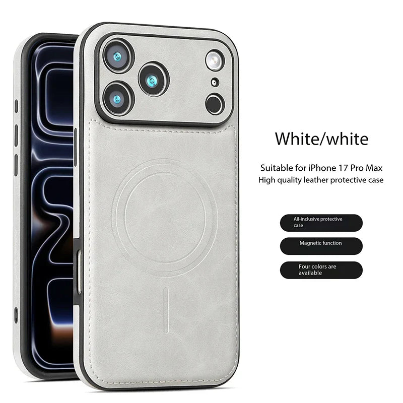 Luxury Strong Magnetic Leather Wireless Shockproof MagSafe Cover Phone Case For iPhone 17 / 16 / 15 / 14