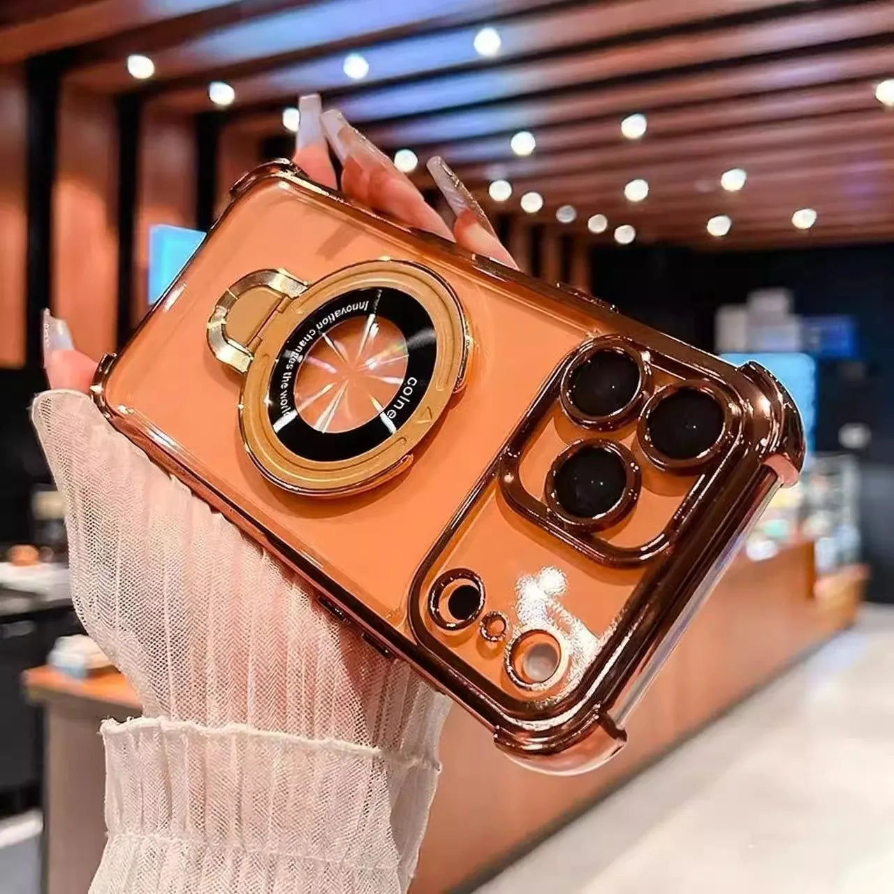 New In Phone Case- Four Corners Air Cushion Anti-fall Case with Invisible Ring Stand for iPhone 17/ 16 /15 /14