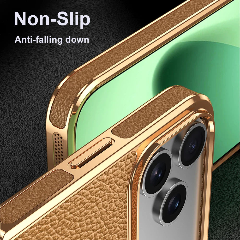 Luxury Togo Calfskin Genuine Leather Case view Window Of Apple logo Phone Cover For iPhone 17/ 16/ 15/ 14