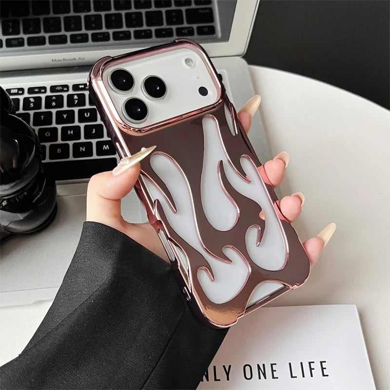 Luxury 3D Flame Pattern Hollow Slim Phone Case for iPhone 17 16 15 14