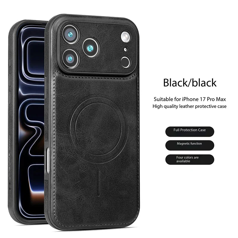 Luxury Strong Magnetic Leather Wireless Shockproof MagSafe Cover Phone Case For iPhone 17 / 16 / 15 / 14