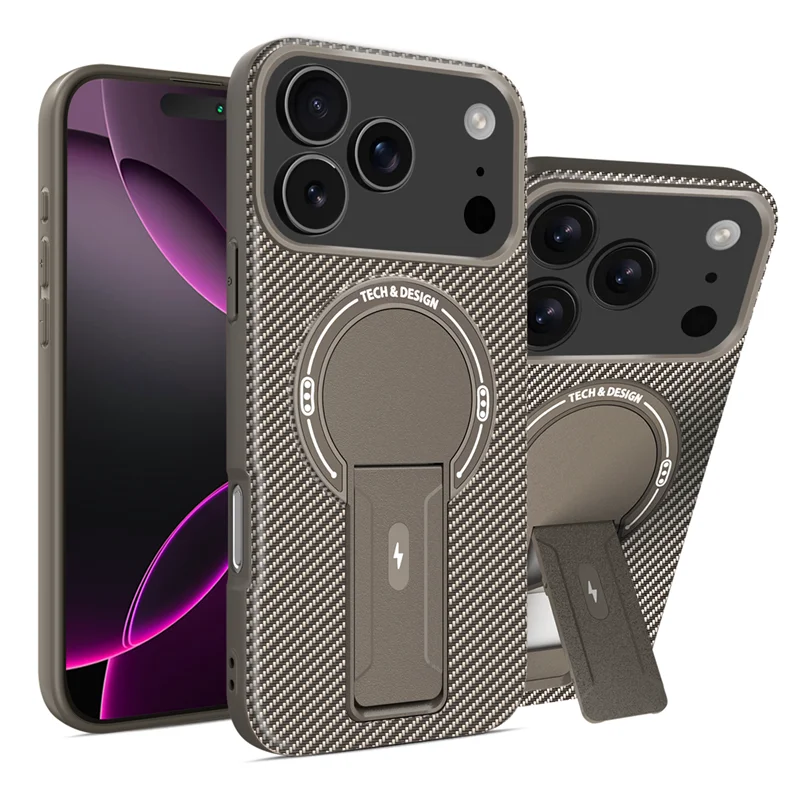Magnetic Carbon Fiber  Bracket Phone Case For iPhone 17 /16 /15 /14
