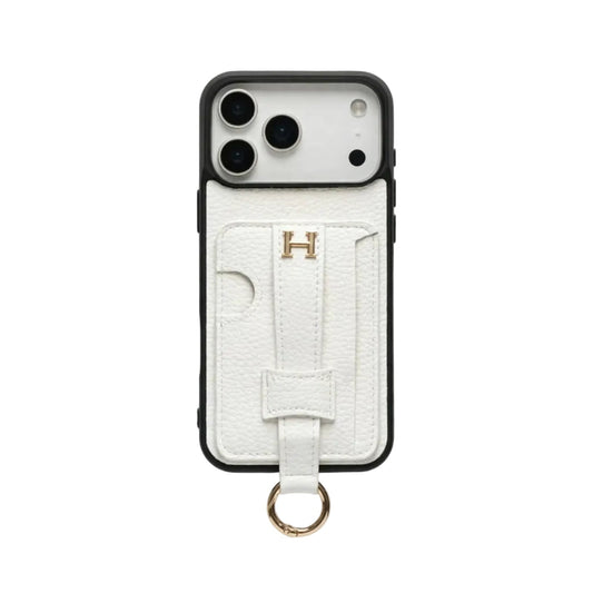 HRM Pebbled Leather Case with Pull-Tab Strap & Ring for iPhone 12-18 Pro & Pro Max