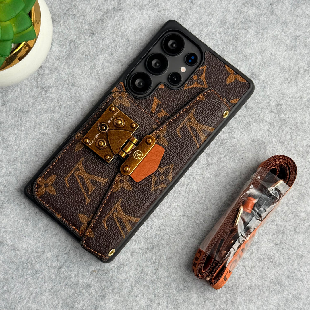 BRAND LEATHER CARD HOLDER SLOT LOCK SLING CASE FOR SAMSUNG GALAXY