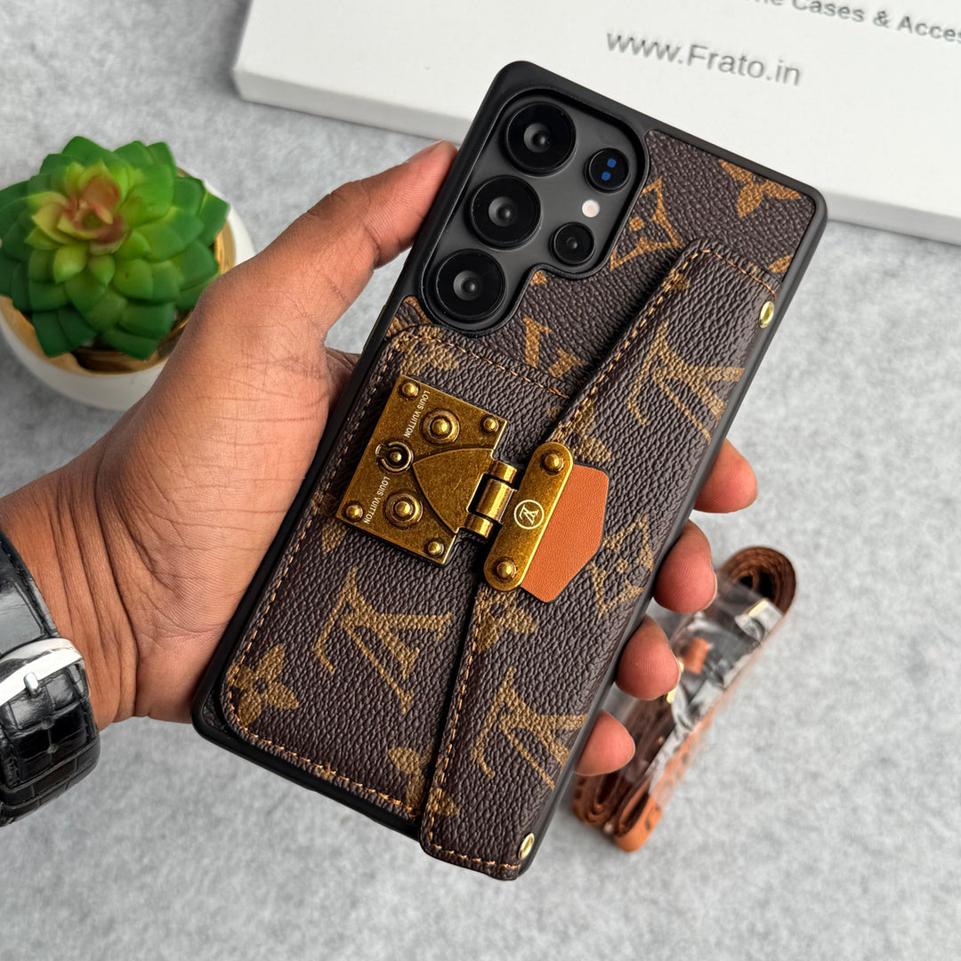 BRAND LEATHER CARD HOLDER SLOT LOCK SLING CASE FOR SAMSUNG GALAXY