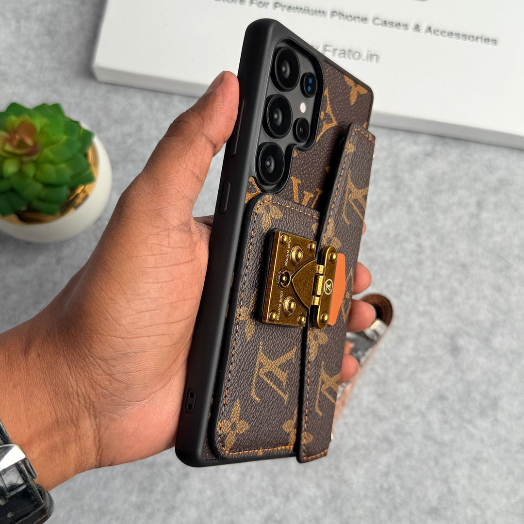 BRAND LEATHER CARD HOLDER SLOT LOCK SLING CASE FOR SAMSUNG GALAXY