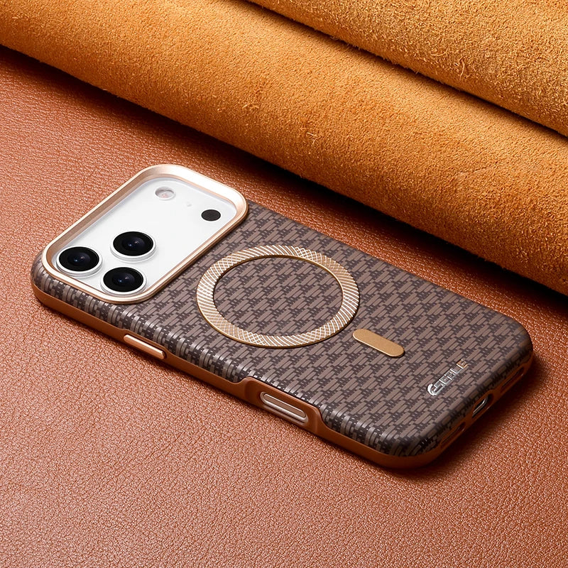 Premium Triangle Pattern Leather Magnetic Case For iPhone 17 16 15 14