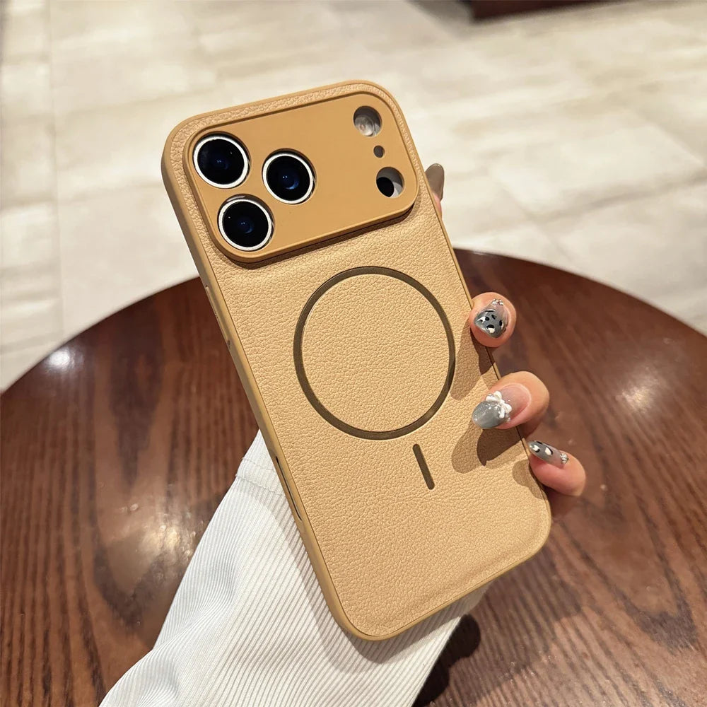Matte Solid Color Leather Magnetic Case For iPhone 17 / 16 / 15 / 14