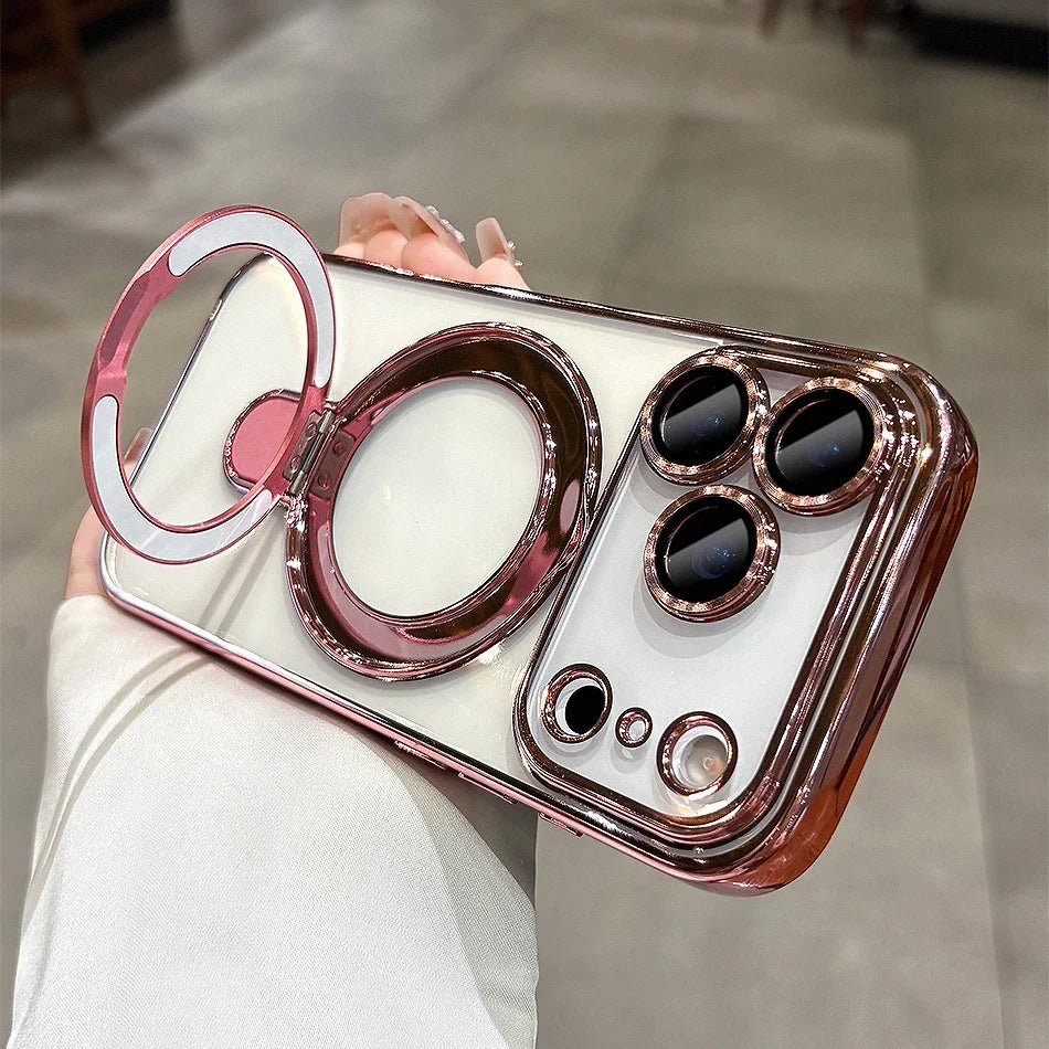 New In Phone Case- Four Corners Air Cushion Anti-fall Case with Invisible Ring Stand for iPhone 17/ 16 /15 /14