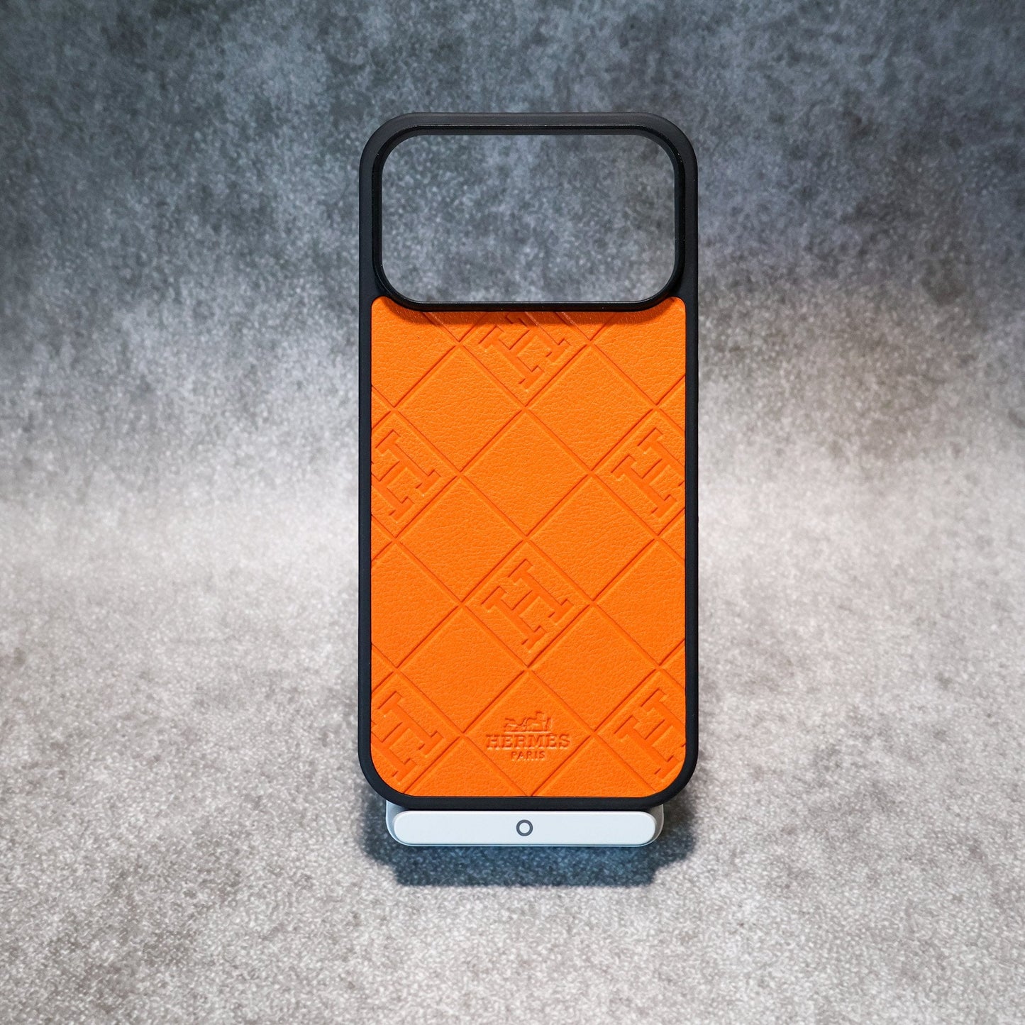 Stamped Leather H Phone Case  For iPhone 17 / 16 / 15 / 14