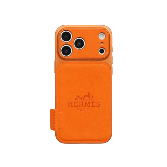 HRM Leather Flap Pocket Phone Case with Embossed Logo for iPhone 14-18 Pro & Pro Max