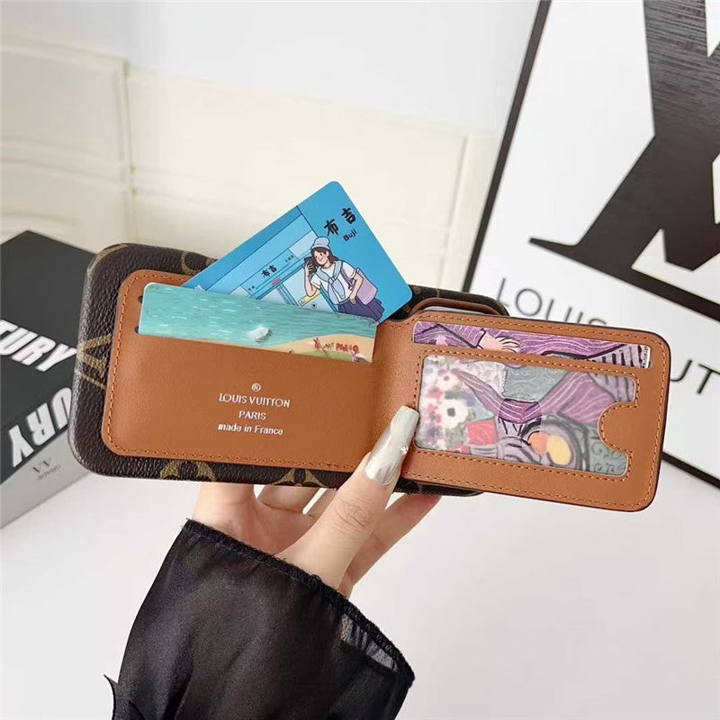 Lv Leather Card Holder Phone Case For iPhone 17 / 16 / 15 / 14/ 13