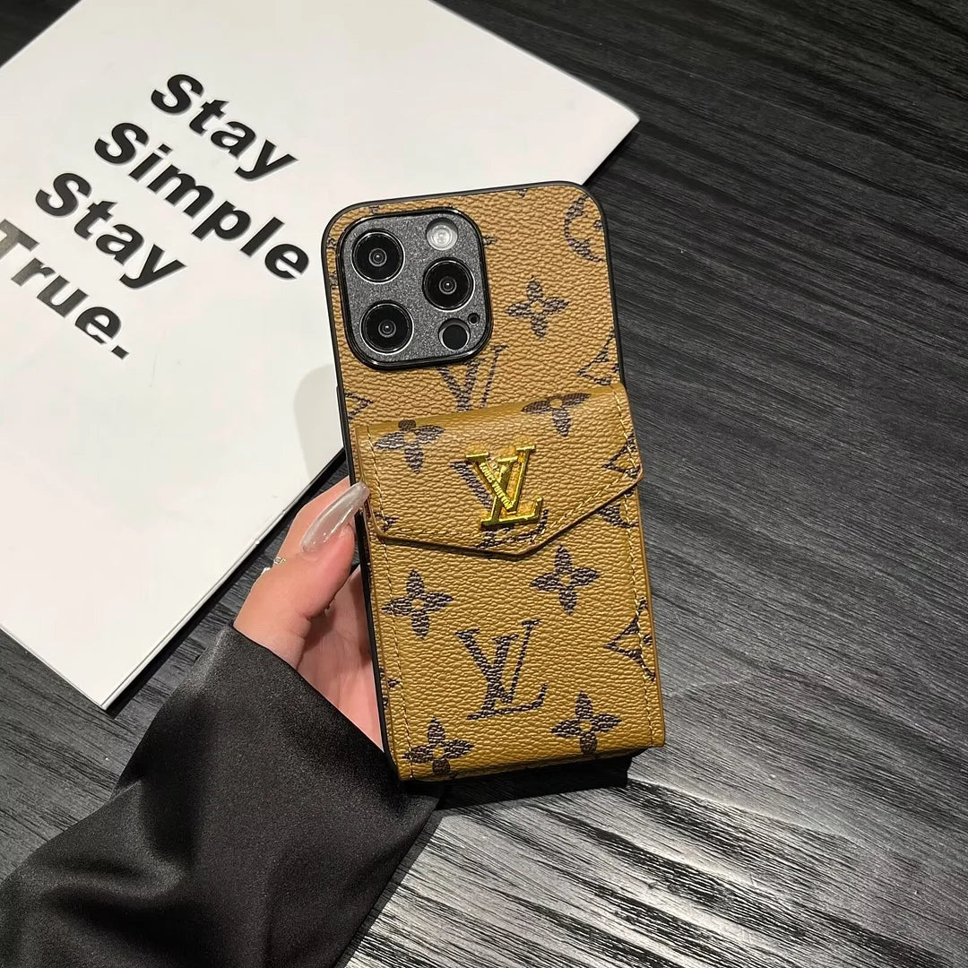Luxury Card Holder Canvas Leather Apple iPhone Case