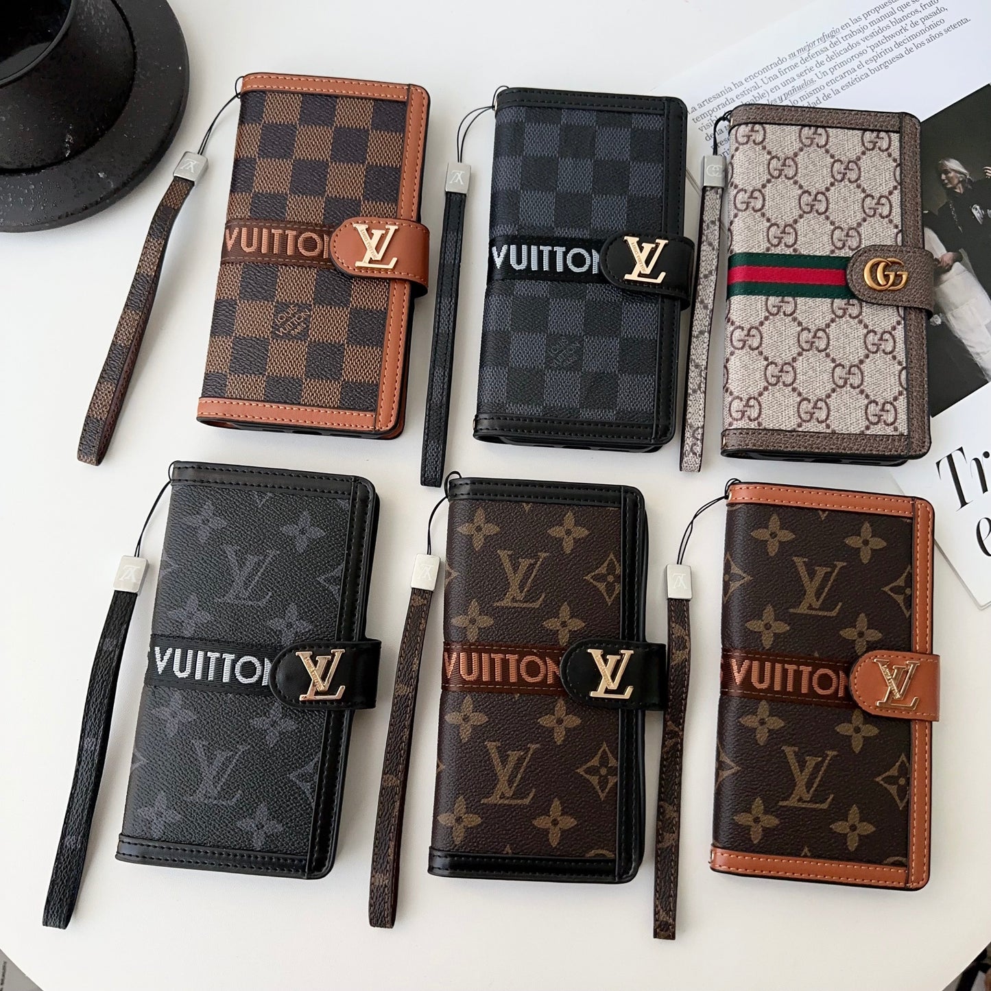Premium Genuine Leather Monogram Canvas Wallet Card Holder iPhone Case Roxy New 2
