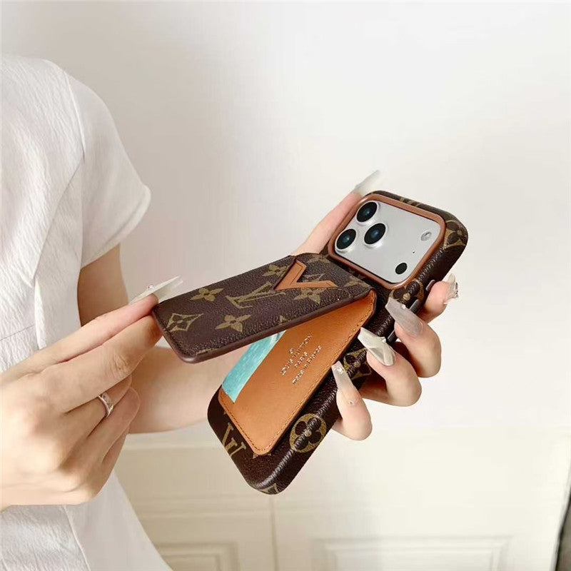 Lv Leather Card Holder Phone Case For iPhone 17 / 16 / 15 / 14/ 13