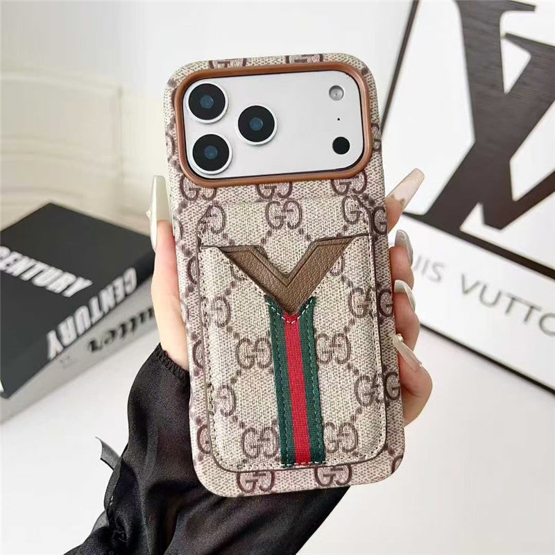 Lv Leather Card Holder Phone Case For iPhone 13-17