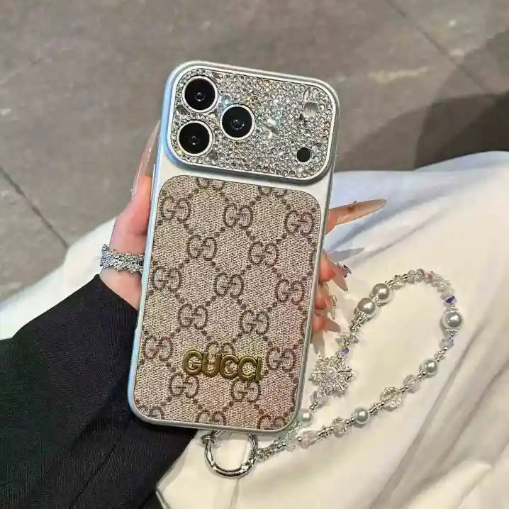 Luxury Case With Rhinestone Picture Frame And Snowflake Beaded Wrist Strap For iPhone