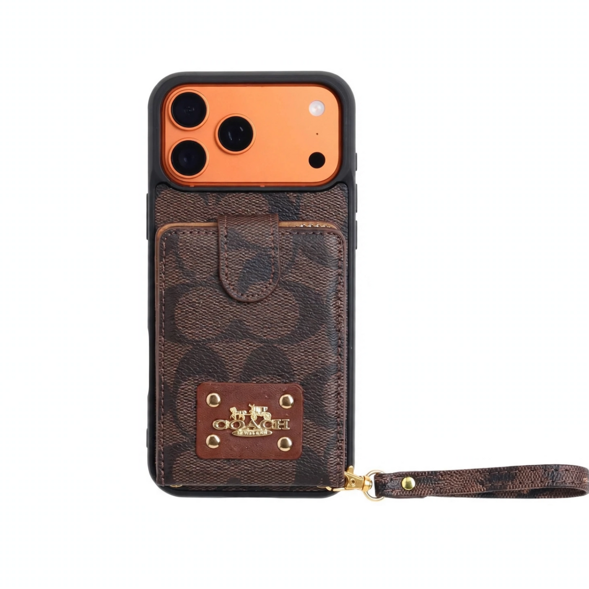 Luxury Monogram Card Holder Phone Case with Strap for iPhone 12-18 Pro & Pro Max