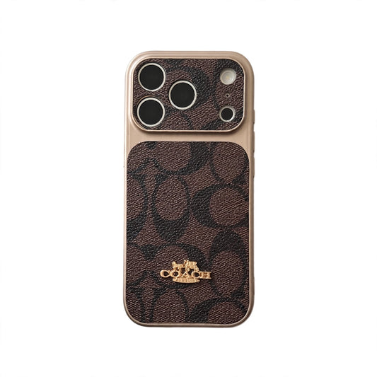 Premium Embossed Leather Phone Case with Gold Emblem For iPhone 12-17 with Gold Logo