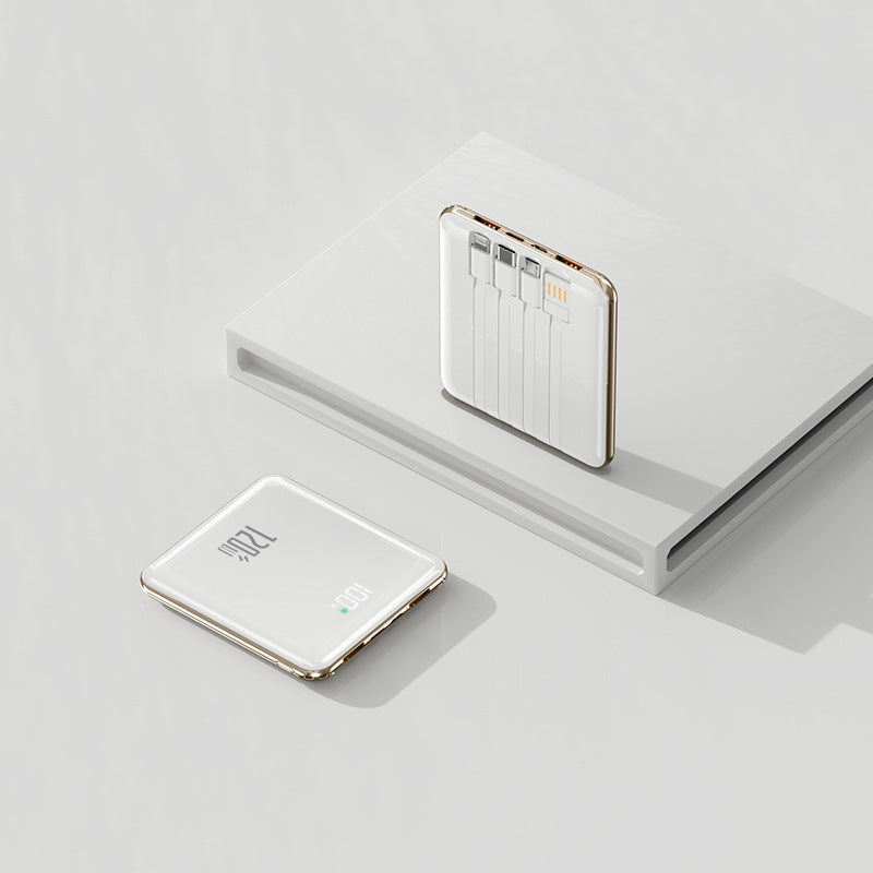 Mini Power Bank 10,000 mAh with Built-In Charging Cables