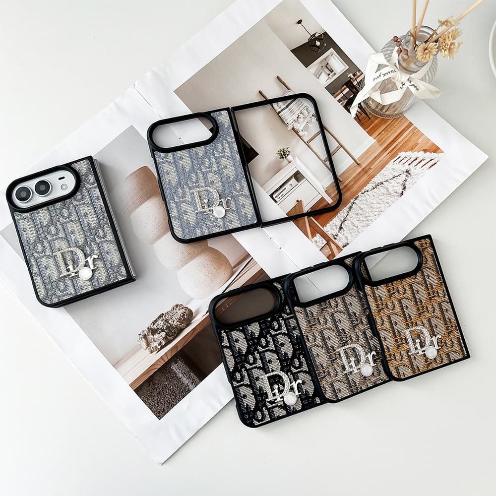 Luxury Dior Oblique Crystal Pearl iPhone Duo Case - Foldable Cover