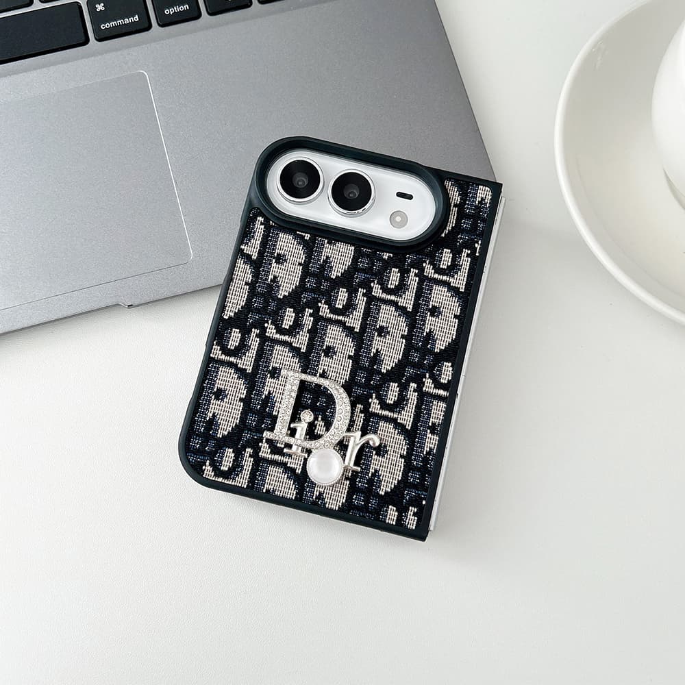 Luxury Dior Oblique Crystal Pearl iPhone Duo Case - Foldable Cover