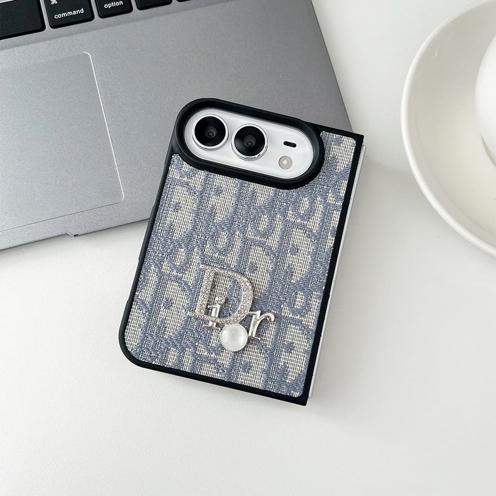 Luxury Dior Oblique Crystal Pearl iPhone Duo Case - Foldable Cover