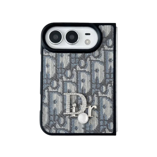 Luxury Dior Oblique Crystal Pearl iPhone Duo Case - Foldable Cover